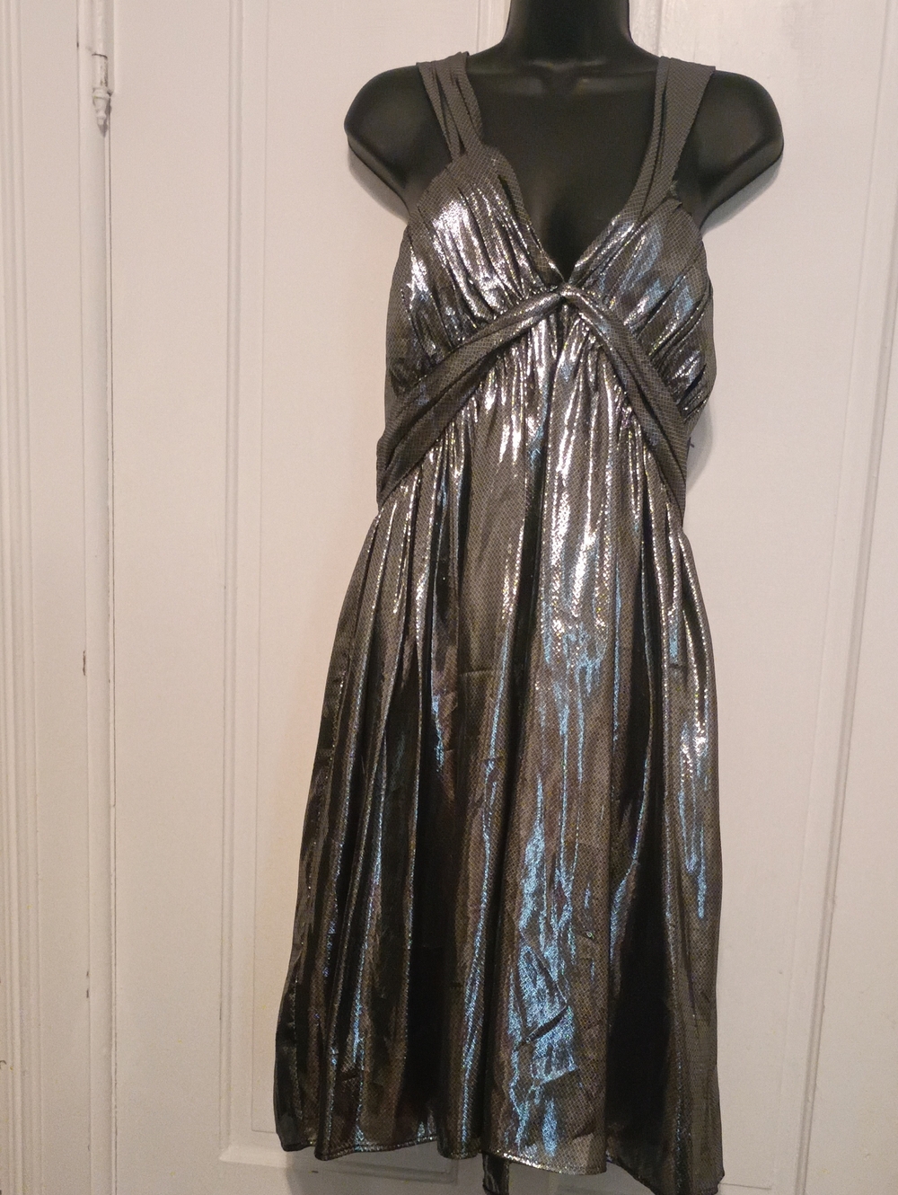 Calvin Klein Metallic Silver Fit And Flare Women's Dress